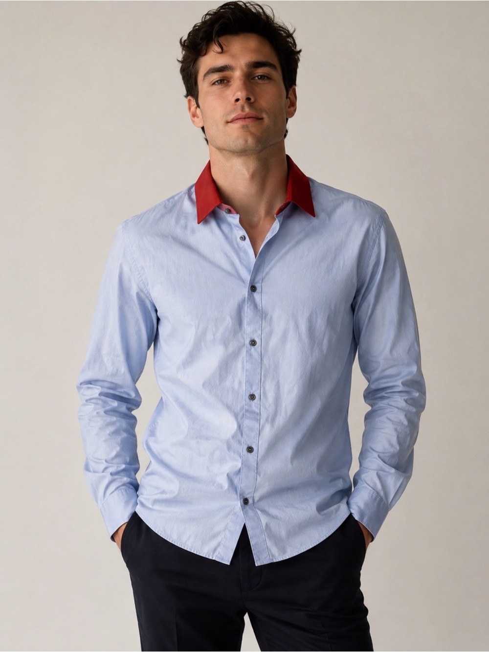 Gucci Oxford Shirt with Red Contrast Collar